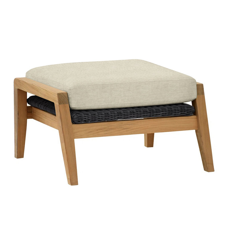 Spencer Outdoor Teak Ottoman, Oat, Spencer Black