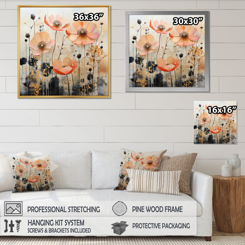 «Peach Blossoming Abstractions I», art mural abstrait sur toile, H 36 po x l 36 po x P 1,5 po, Toile tendue
