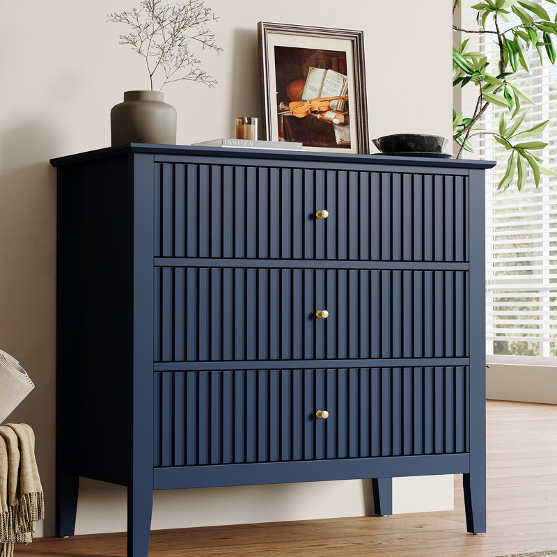 Philomena Large 3 Drawer Dresser, Wide Chest of Drawers, Blue