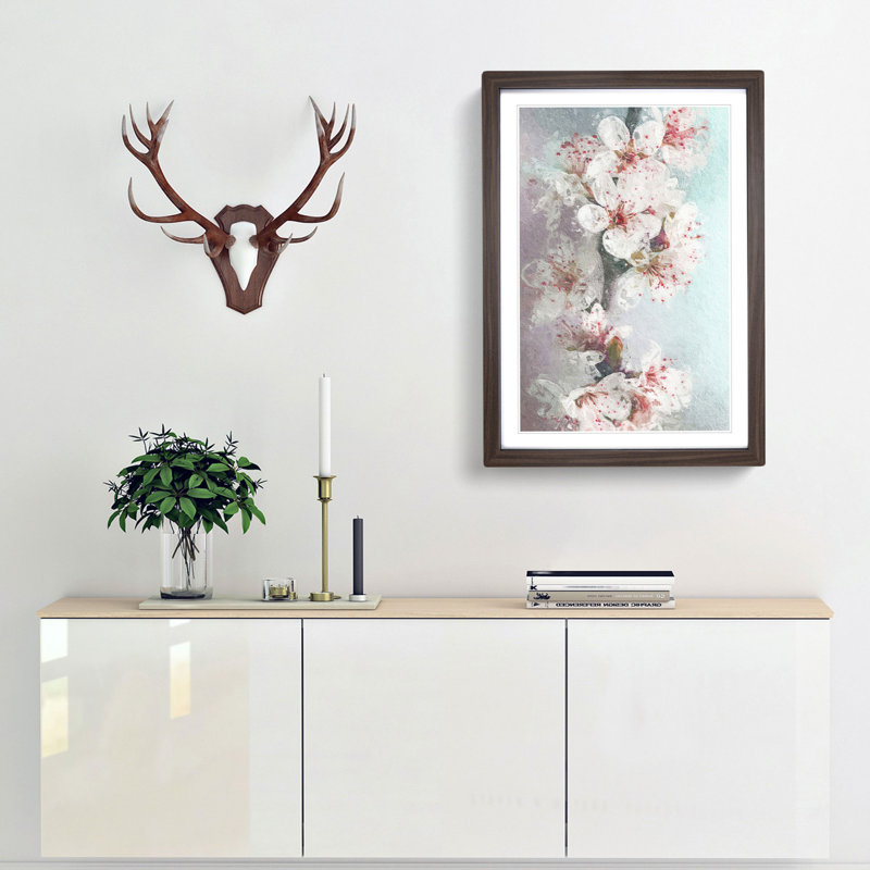 White Blossoms in Abstract - Framed Print, 65cm H x 48cm W x 2cm D, Walnut Framed