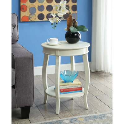Table d'appoint en bois avec finition blanc antique - Tablette et pieds de rangement ouverts