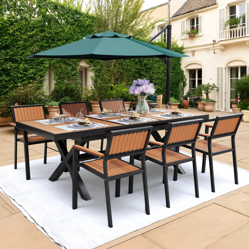 Ensemble de salle à manger extensible 82,6 po avec table et six chaises, Noir
