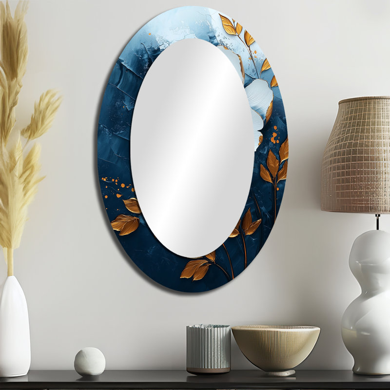 Doré et sarcelle pivoine Bloom I - miroir mural ovale traditionnel, 36 po x 24 po