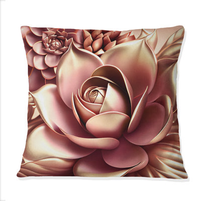 Coussin décoratif imprimé floral rose et doré I