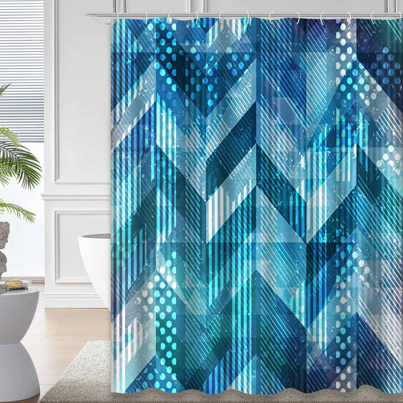 Rideau de douche bleu abstrait géométrique bleu à 12 crochets, L 72 po x l 72 po