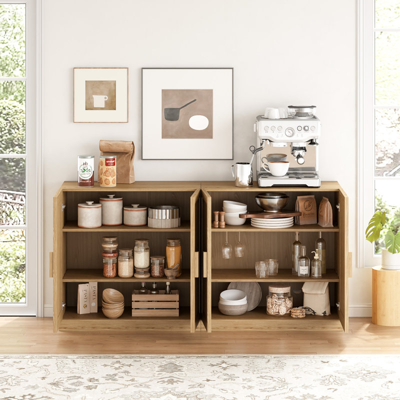 Rattan Door Sideboard Buffet Storage Cabinets with Adjustable Shelves, 31" H x 31" W x 16" D, Natural