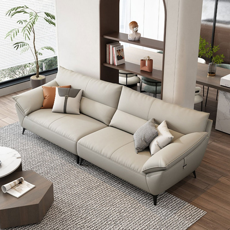 Canapé modulaire beige en cuir véritable, H 35,43 po x l 110,24 po x P 37,8 po, 4