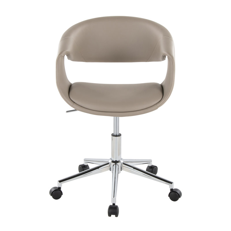Chaise de bureau en similicuir gris pâle avec piètement en métal chromé et hauteur réglable
