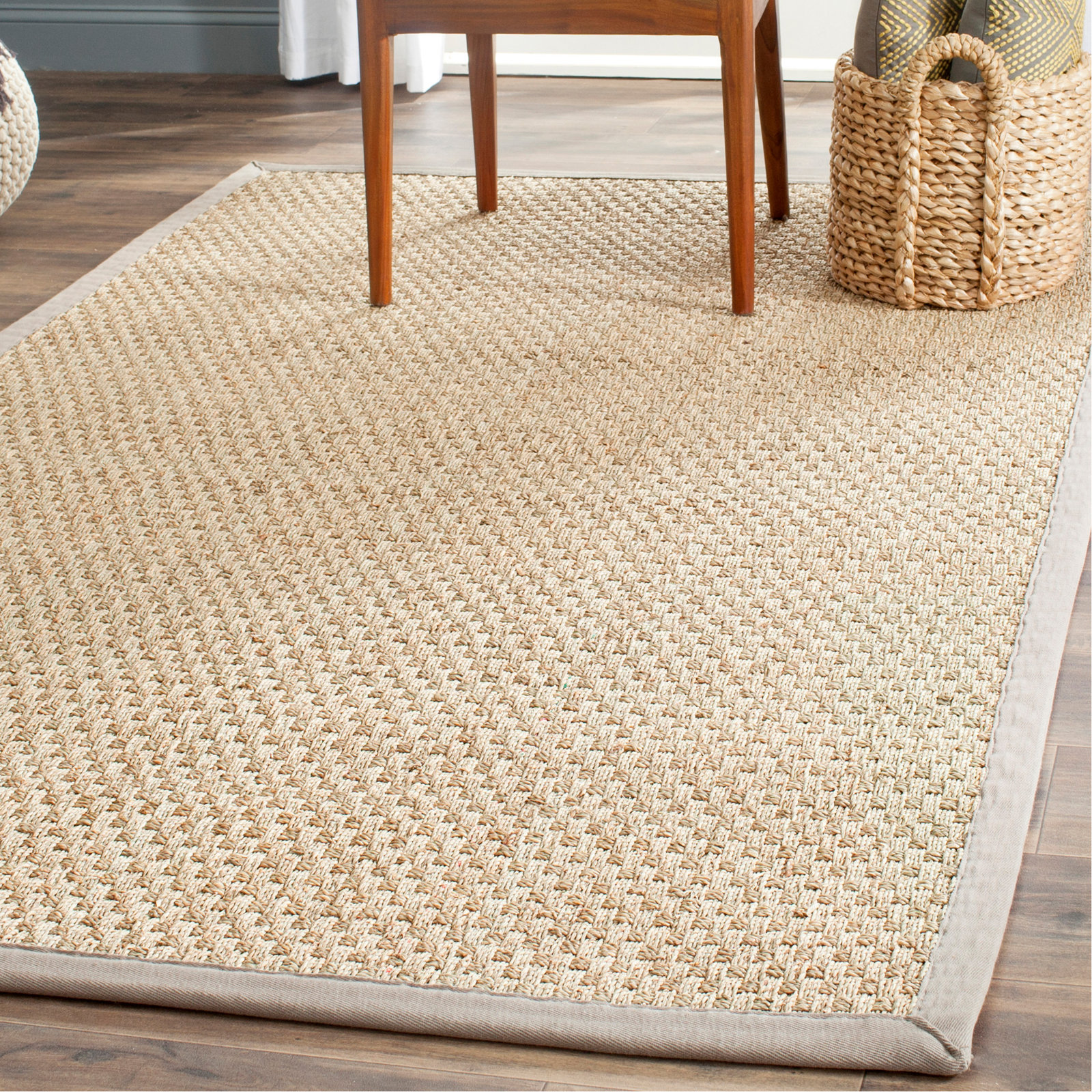 Lasone Natural Gray Seagrass Rug, Rectangle 3' x 5'