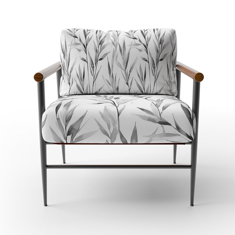 Chaise d'appoint Floral - fauteuil gris Reed argenté, Bras ronds bruns