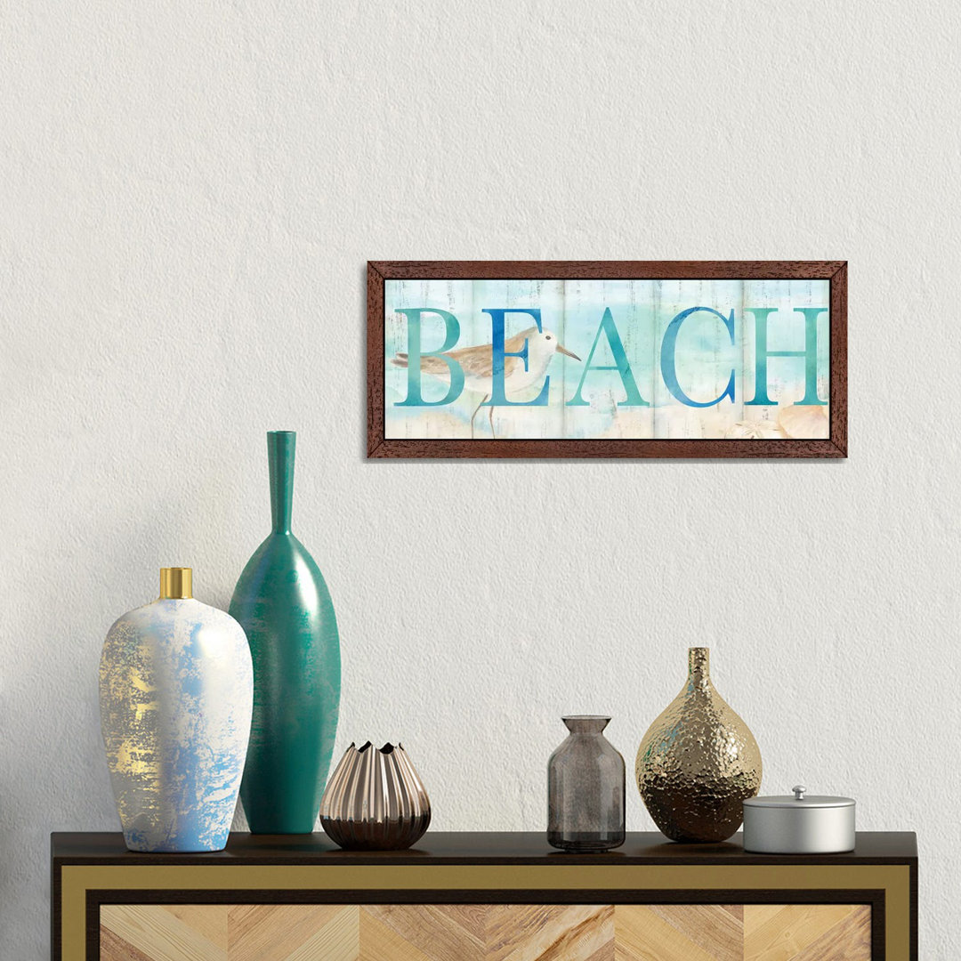Beach Sandpiper Sign by Cynthia Coulter - Floater Frame Panoramic Painting on Canvas