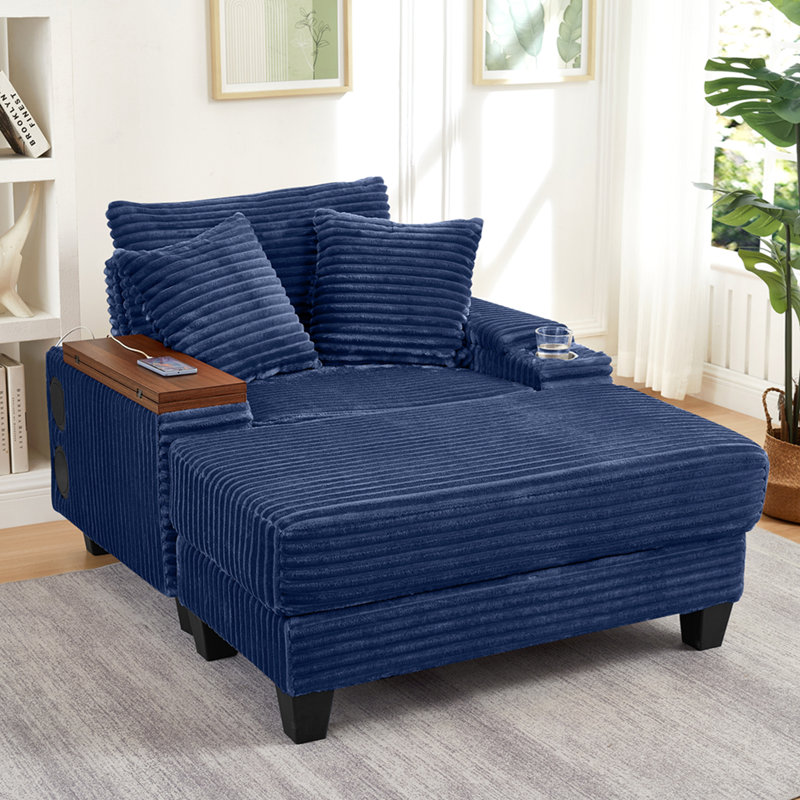 Canapé avec accoudoirs de rangement Fluffy, Blue Fabric, Blue