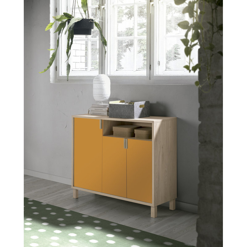 16 Pair Shoe Storage Cabinet, Light Oak Mustard