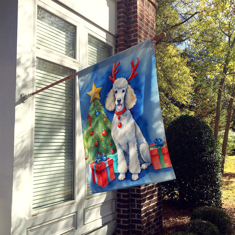Drapeau de Noël maison de renne, Caniche standard blanc