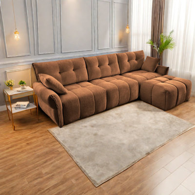 Ensemble de canapés orange brûlé avec tissu chenille, design moderne idéal pour la maison et le bureau