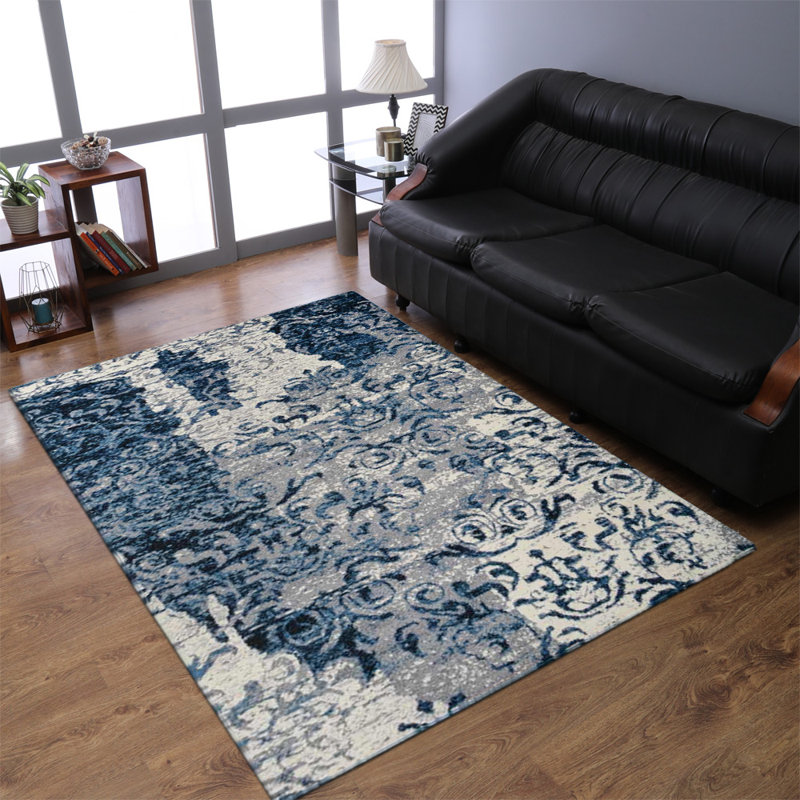 Tapis rectangulaires en polypropylène Allard fabriqués à la machine Allard - couleur bleue, conception abstraite moderne