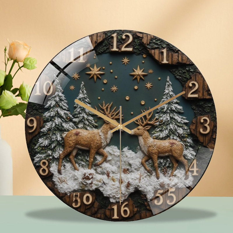 Horloge murale en verre Winter-Deer-Face-With-Stars