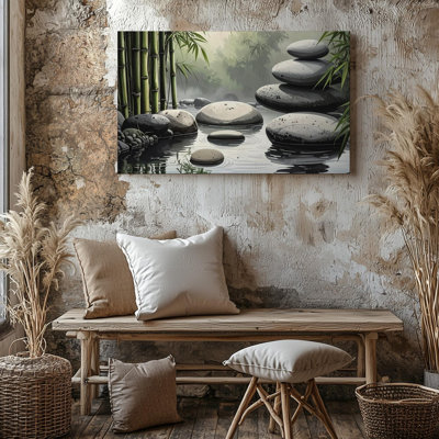 Wall Art Canvas Zen Garden Stones And Bamboo Minimalist Reflection Of Balance And Stillness Ready To Hang Gallery Wrapped Home Decor