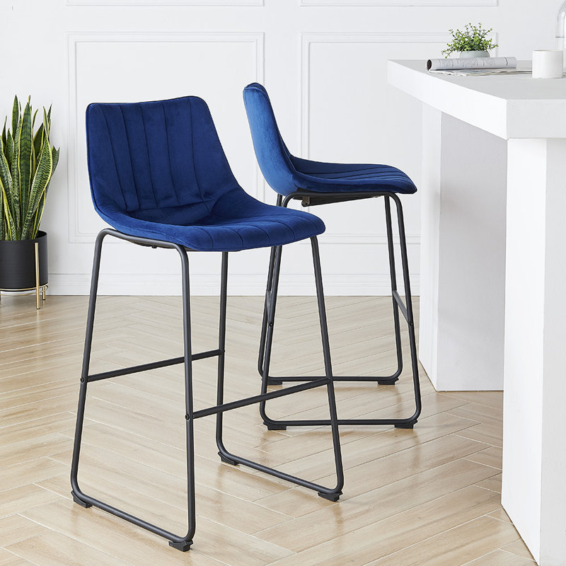 Seder Upholstered Counter Stool with Metal Frame, Blue