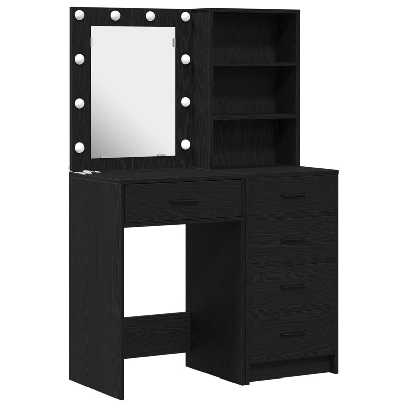 Dressing Table with Mirror, Black Oak