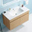 Meuble-lavabo mural 36 po avec lavabo en céramique blanc, deux portes d'armoire à fermeture en douceur, bois massif, hors robinets, chêne clair