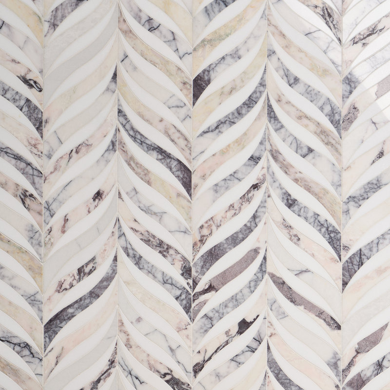 Begonia 12x15 Polished Marble Mosaic Tile, Peach Lilac Cream