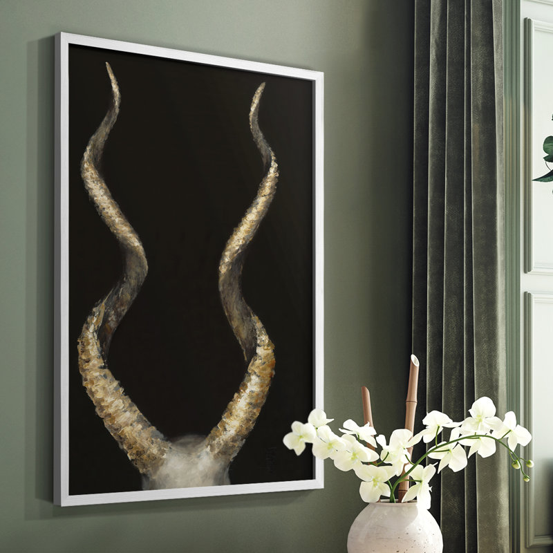 Reproduction encadrée de cornes d'antilope en spirale - bois massif, Blanc, H 10 po x l 8 po