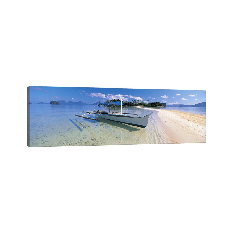 Fishing Boat Moored On The Beach, Palawan, Philippines #2 - Wrapped Canvas Panoramic Print