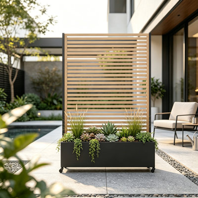 Outdoor Patio Metal Planter Box with Trellis, wheels