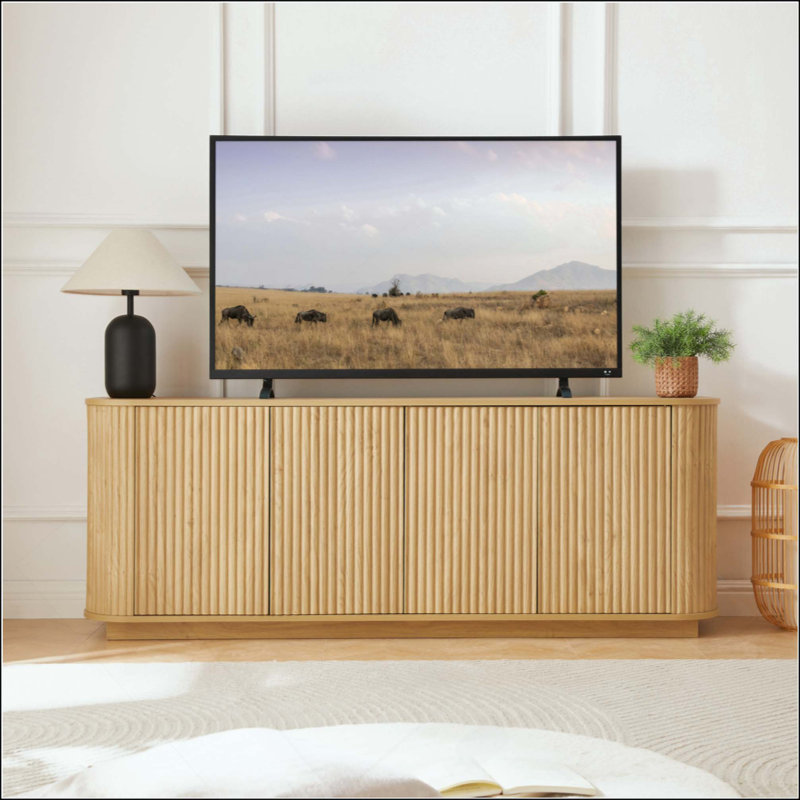 Meuble télé avec armoire à rayures verticales pour cuisine / chambre à coucher / vestibule, Naturel