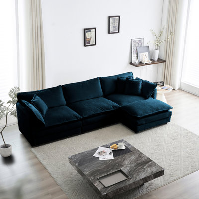 Canapé modulaire en bois massif avec chenille bleue et respirant réversible très respirant - pour une meilleure respirabilité