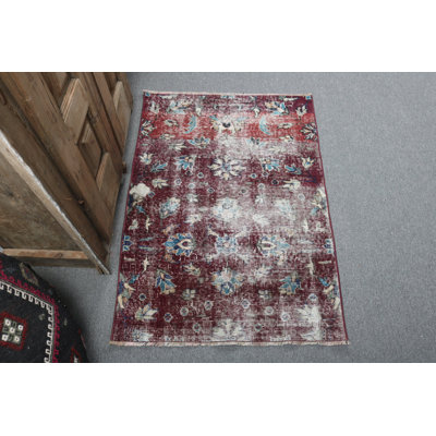 Handmade and Blue Floral Decor Rug - Vintage Turkish Door Mat Adds Elegance to Any Room