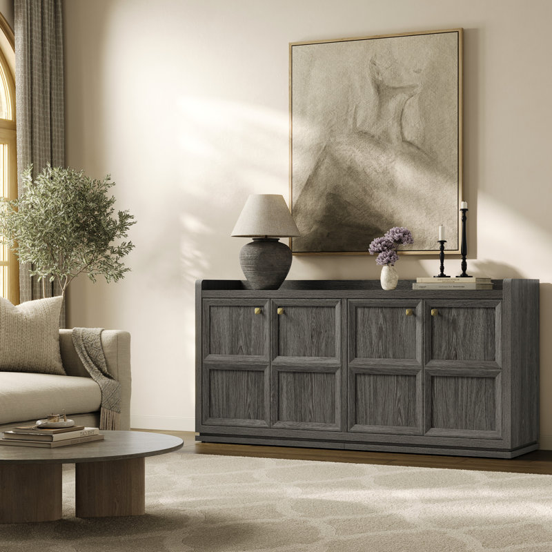 61.7'' W Modern 4-Door Sideboard With Adjustable Shelves And Safe Rounded Corners, Dark Gray, 2