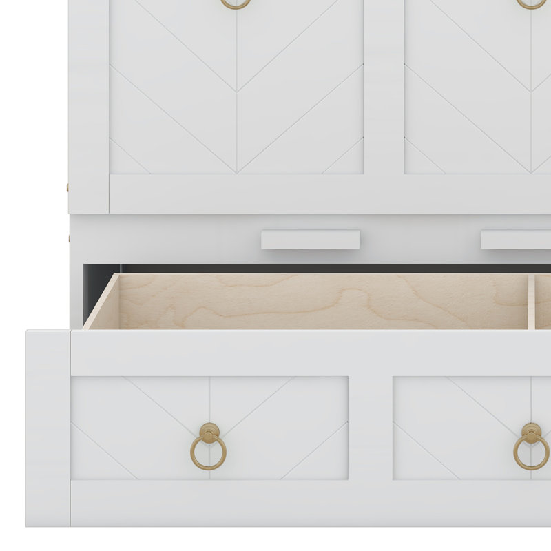 Cato Murphy Bed With USB Port And A Large Drawer, White, Queen
