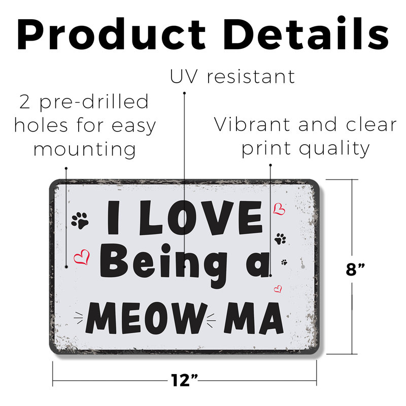 Enseigne en plastique 8 po x 12 po Cat Mom