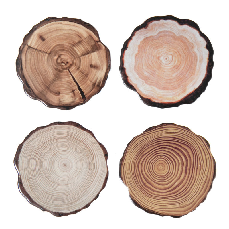 Wood Round 4 Piece Coaster Set
