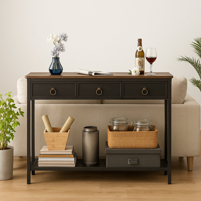Cavedon 100Cm Console Table With Fabric Drawers Industrial Hallway