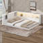 Lit d'angle grand lit avec tablettes, lit de jour en bois grand format avec DEL, structure de lit de jour en forme de L-125124720