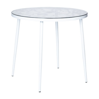 Ensemble repas d'extérieur en aluminium 5 pièces Sumler avec plateau en verre trempé et 4 chaises empilables à motif floral
