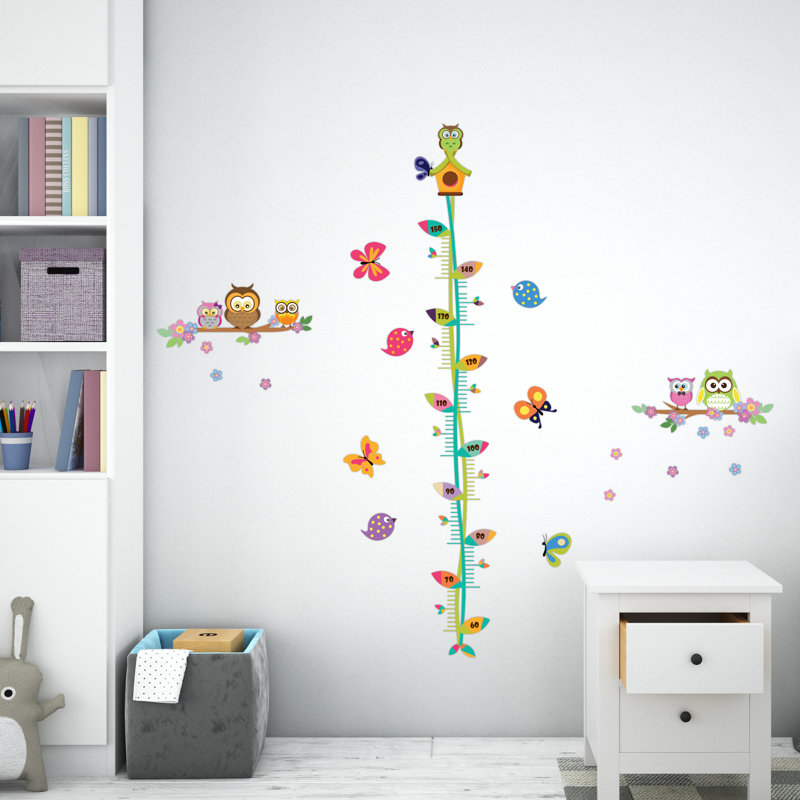 Floral Owl Tree and Butterfly Height Chart Wall Sticker