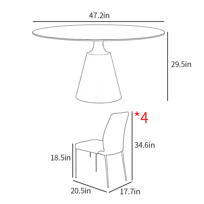 Modern light luxury home round table sets, 29.5"H x 47.2"L x 47.2"W