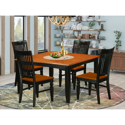 5 Piece Kitchen Table Set for 4 Includes a Square Dining Room Table with Butterfly Leaf and 4 Dining Chairs, Black & Cherry