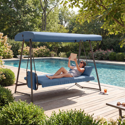 Balancelle de patio suspendue 3 en 1 avec auvent réglable, 3 places pour 600 lb, balançoire inclinable à 45 °, imperméable et résistante à la rouille