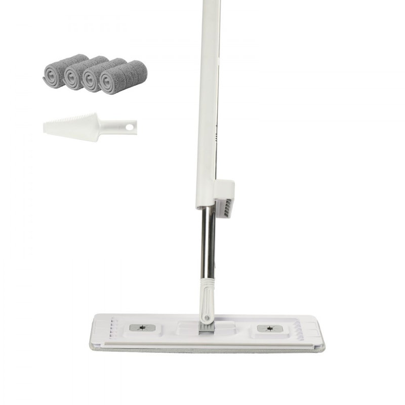 Flat Mop, Self Wringing, Microfiber Floor Cleaner with 4 Reusable & Washable Pads for Dry & Wet Floor Cleaning, Microfiber Flat Mop with Stainless Steel Handle for Hardwood Laminate Tile Vinyl