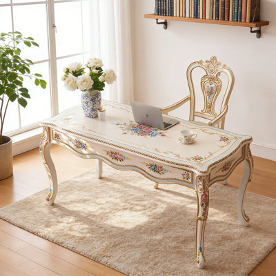 Elegant Solid Wood Hand-Painted Desk