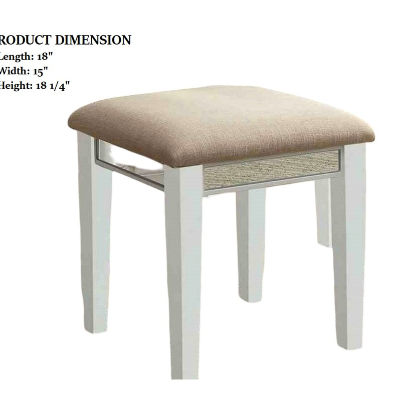 Meuble-lavabo transitionnel blanc 1pc avec tabouret, bois massif avec 3 tiroirs de rangement et miroir central de 5 mm pour la chambre à coucher
