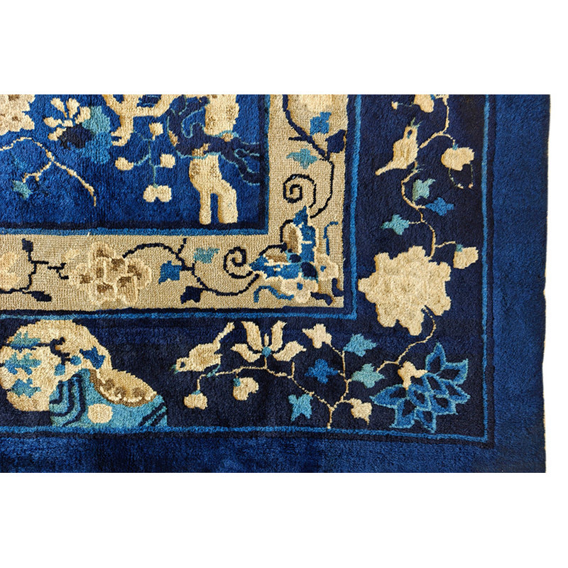 Antique Peking Chinese Floral Blue 1920s Rug