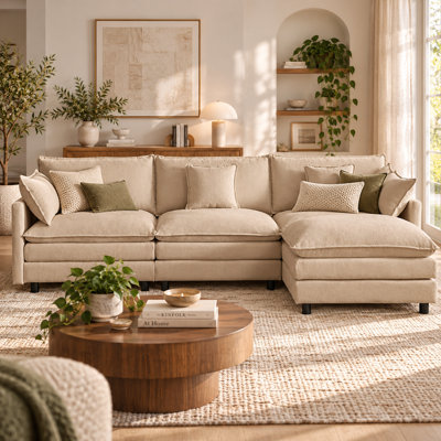 Placida Modular L\U-Shaped Sectional Sofa with Movable Ottomans, Chenille, Removable Pillow Covers
