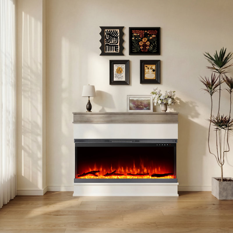 Rebrilliant White Electric Fireplace with 5000 BTU, 52.2″L×9.1″W×32.9″H