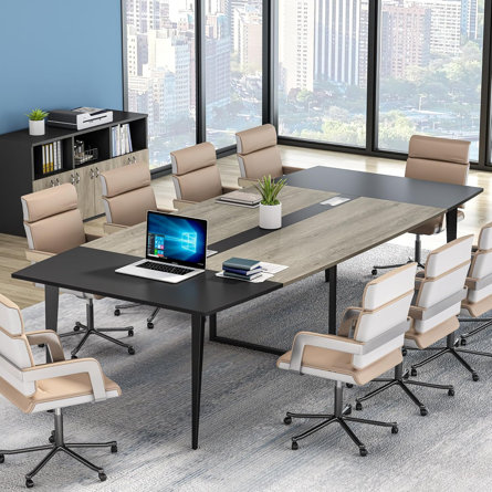 Billey 8FT Conference Table,Boat Shaped Meeting Table With Rectangle Grommet, Modern Seminar Table
